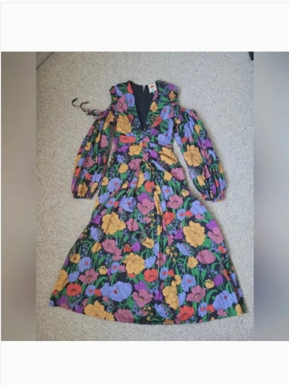 Farm Rio Floral Cotton Cold Shoulders Midi Dress size XS - Picture 4 of 10
